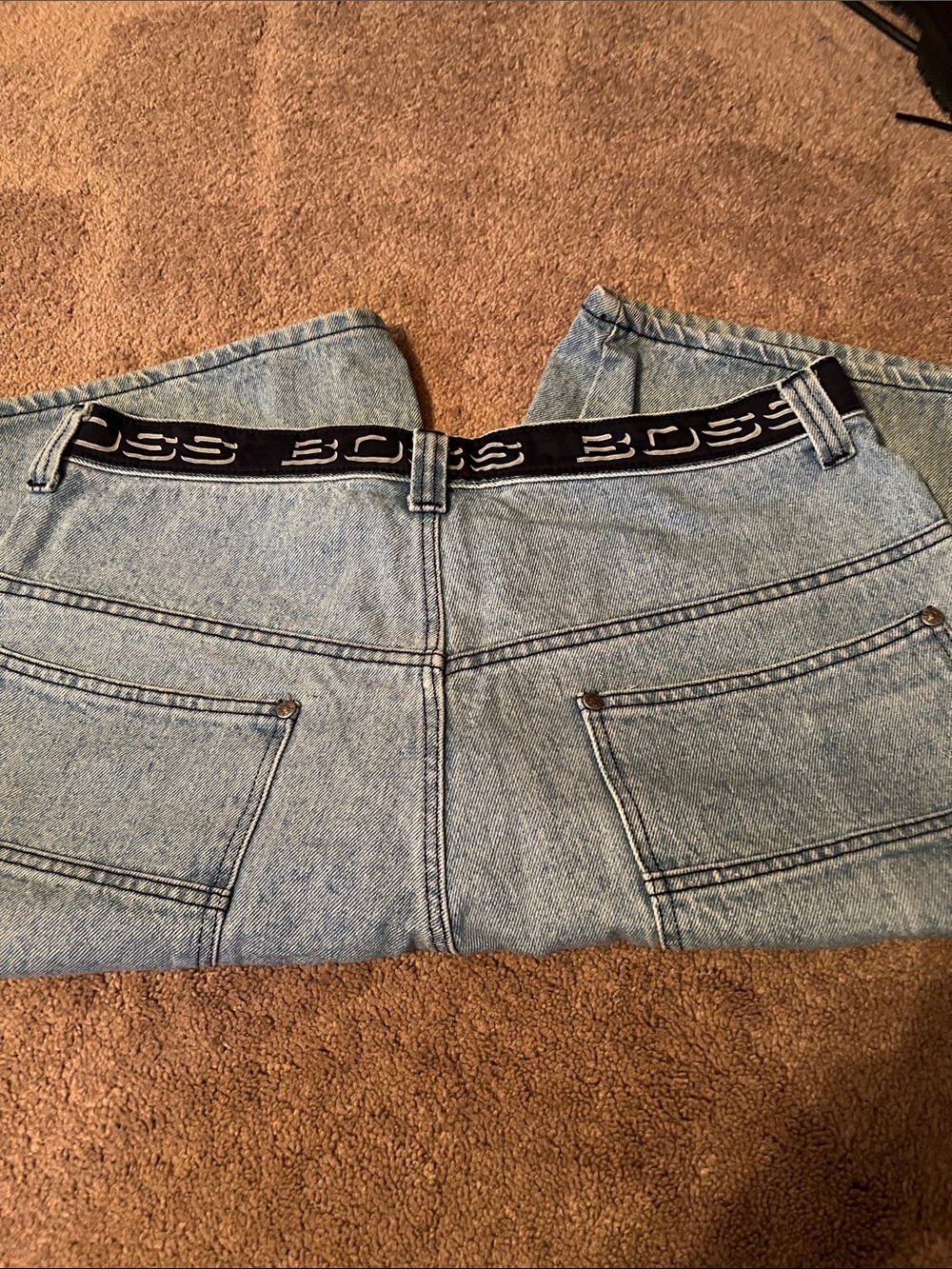 BOSS Light Blue Denim Logo Waistband Shorts - Picture 6 of 6